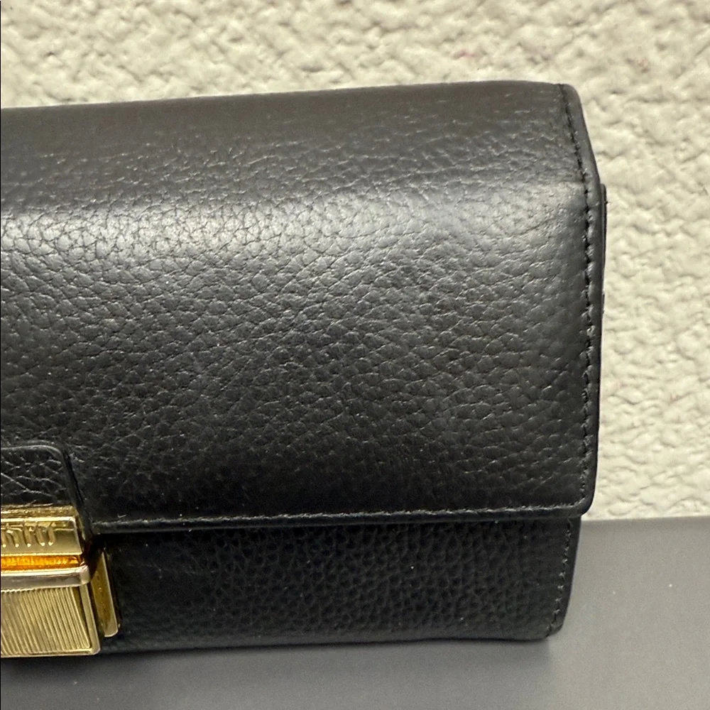 Vintage Miu Miu Black Leather Wallet with Gold Accent
